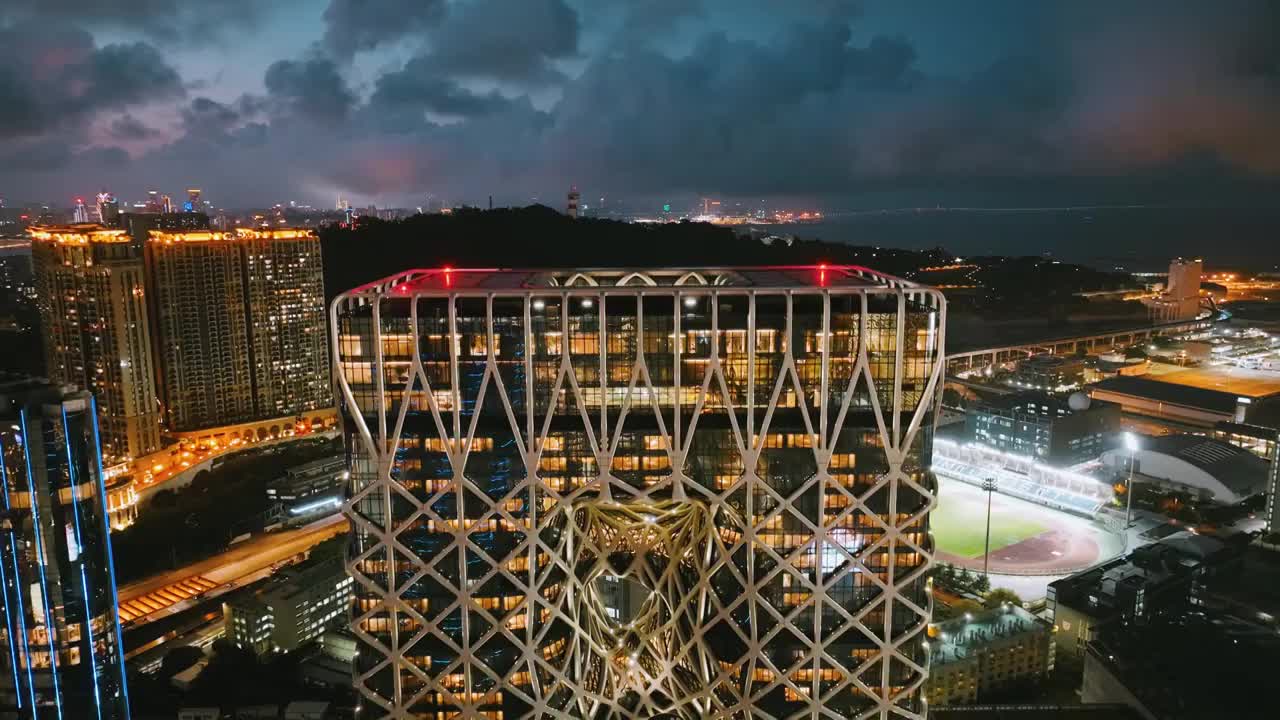 澳门夜景大气城市风光航拍视频素材