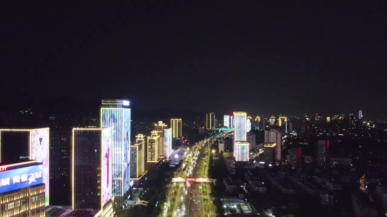 山东济南经十路夜景航拍视频素材