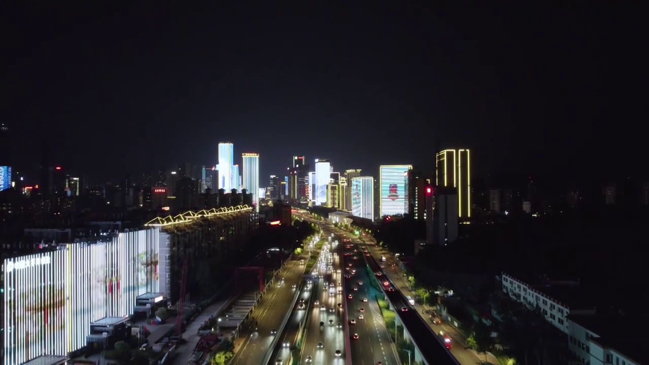 山东济南经十路夜景航拍视频素材