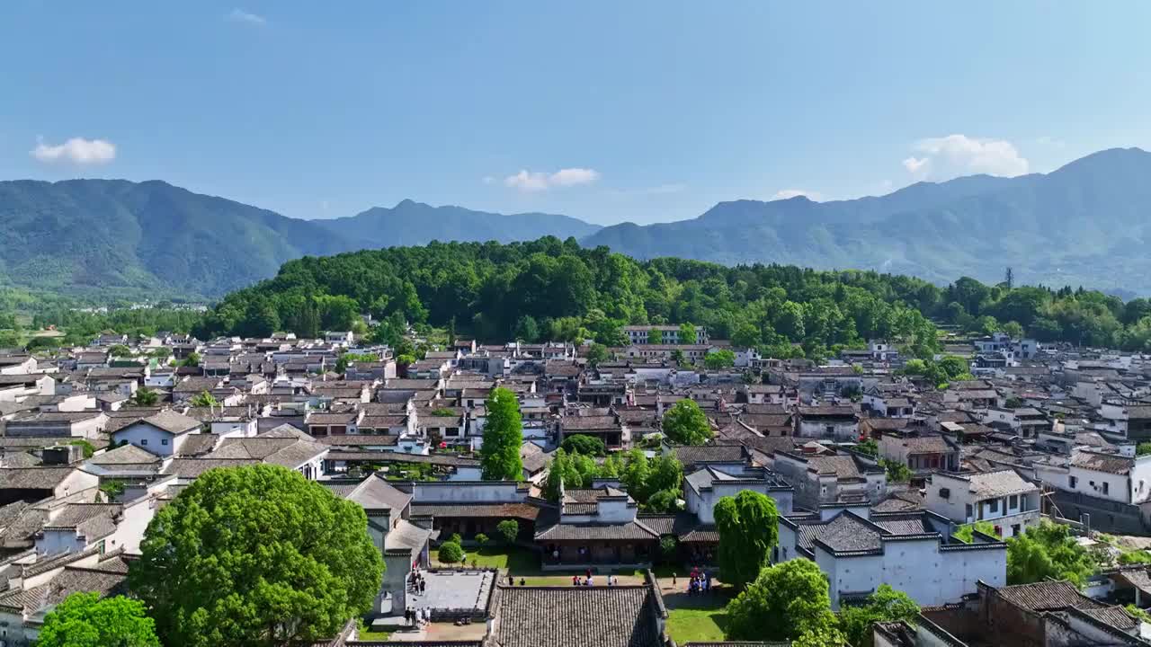 航拍中国传统水墨风安徽黟县宏村景区视频素材