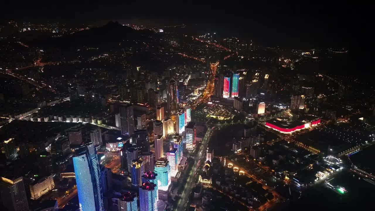 山东青岛五四广场夜景亮化航拍视频素材