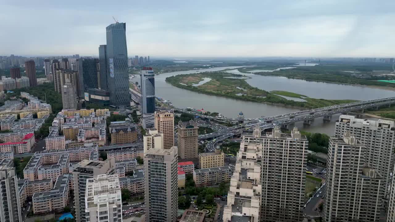 哈尔滨市 公路大桥 富力中心 志愿者广场 卓展购物中心视频素材