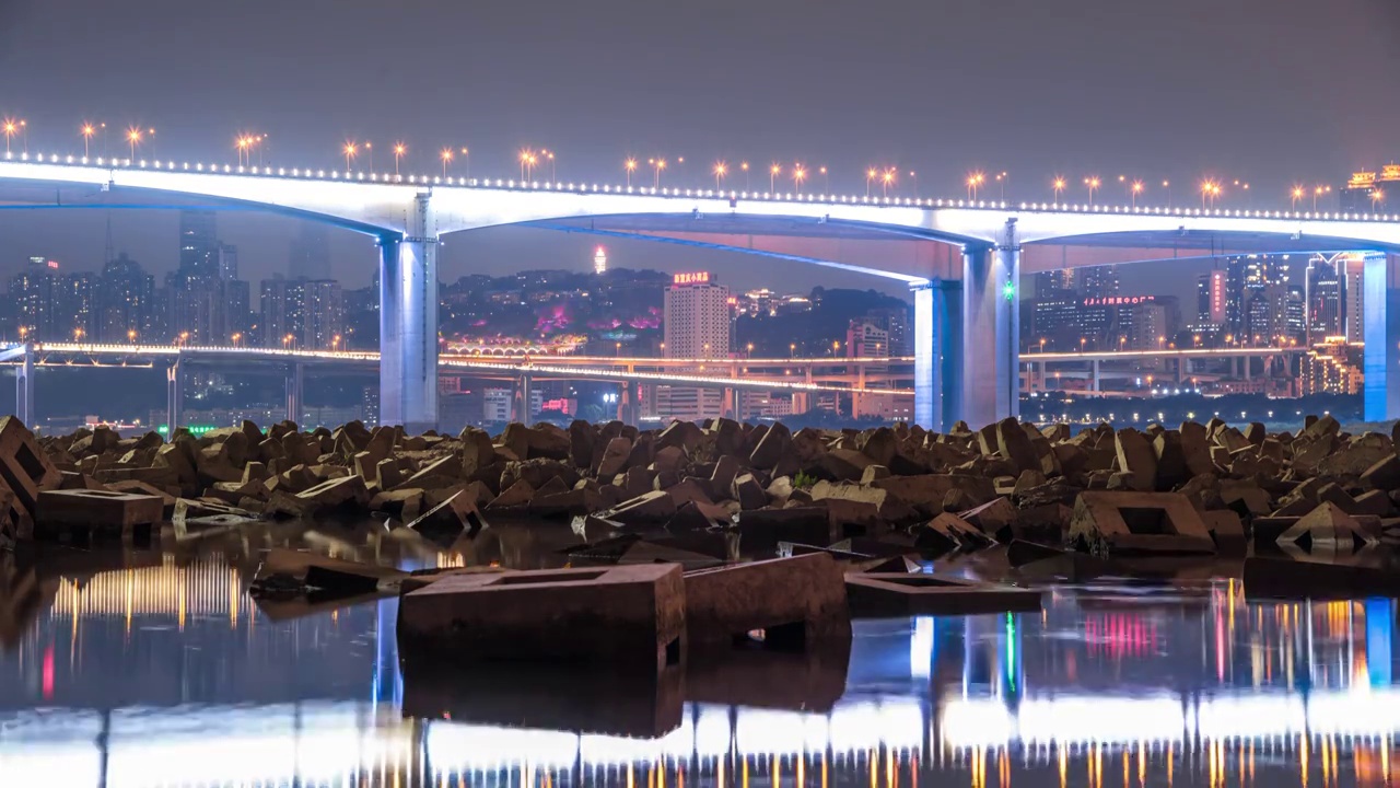 8K30P重庆菜园坝长江大桥夜景风光延时视频视频素材