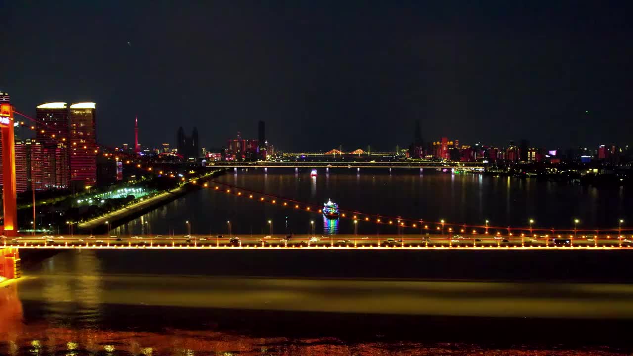 湖北武汉鹦鹉洲大桥夜景航拍视频素材