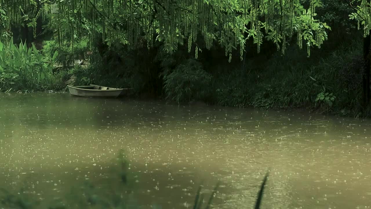 江南下雨天的河道景象视频素材