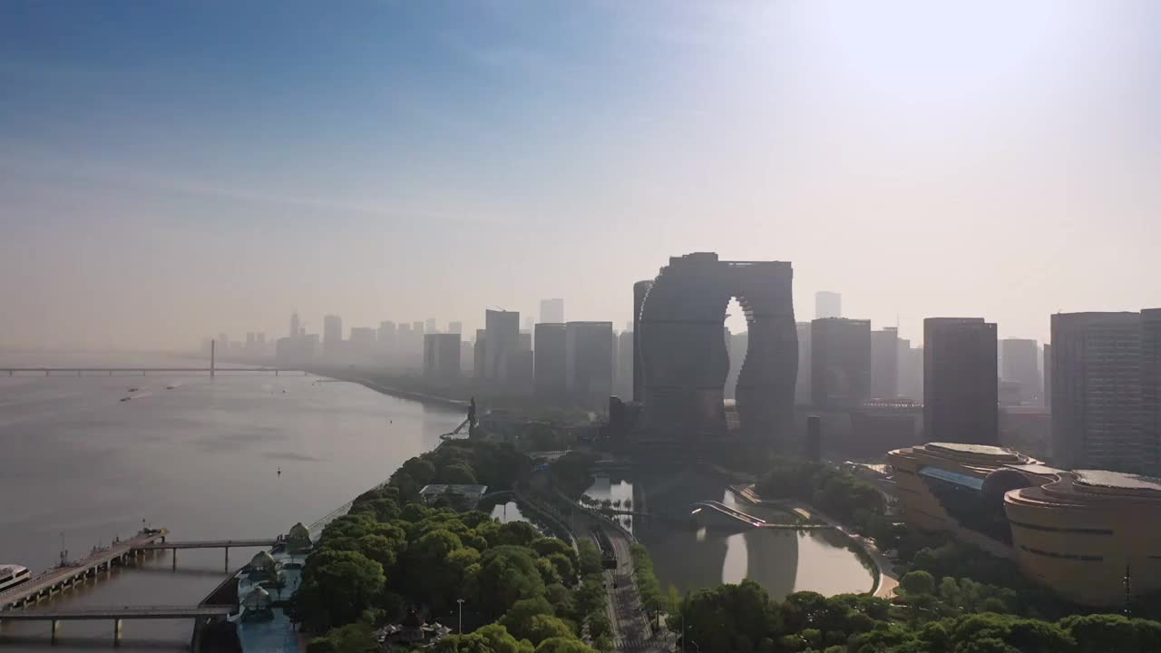 航拍杭州城市风光视频素材