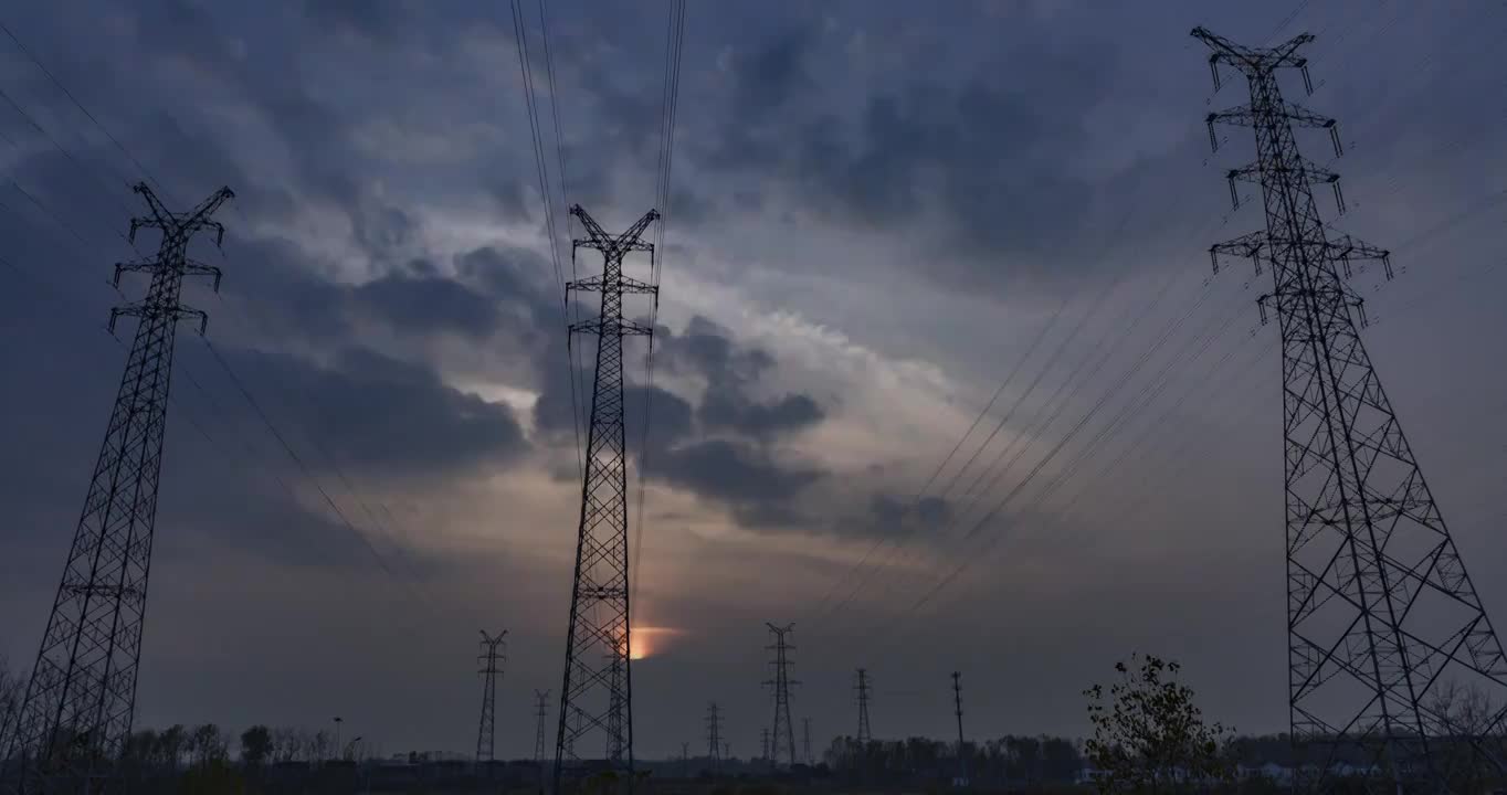 夕阳电网晚霞视频素材