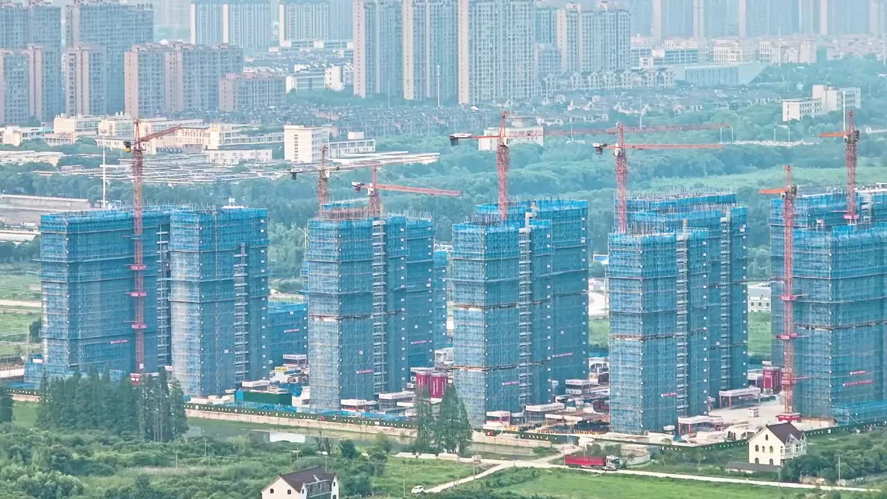 夏季航拍中国浙江城市建筑工地景观视频素材