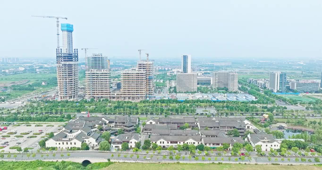 夏季航拍中国浙江城市建筑工地景观视频素材