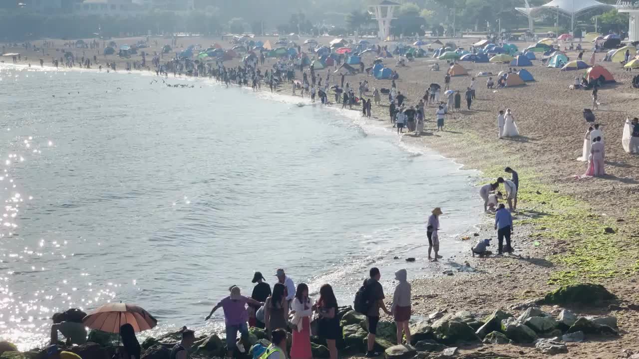 夏日里的大连傅家庄海水浴场视频素材