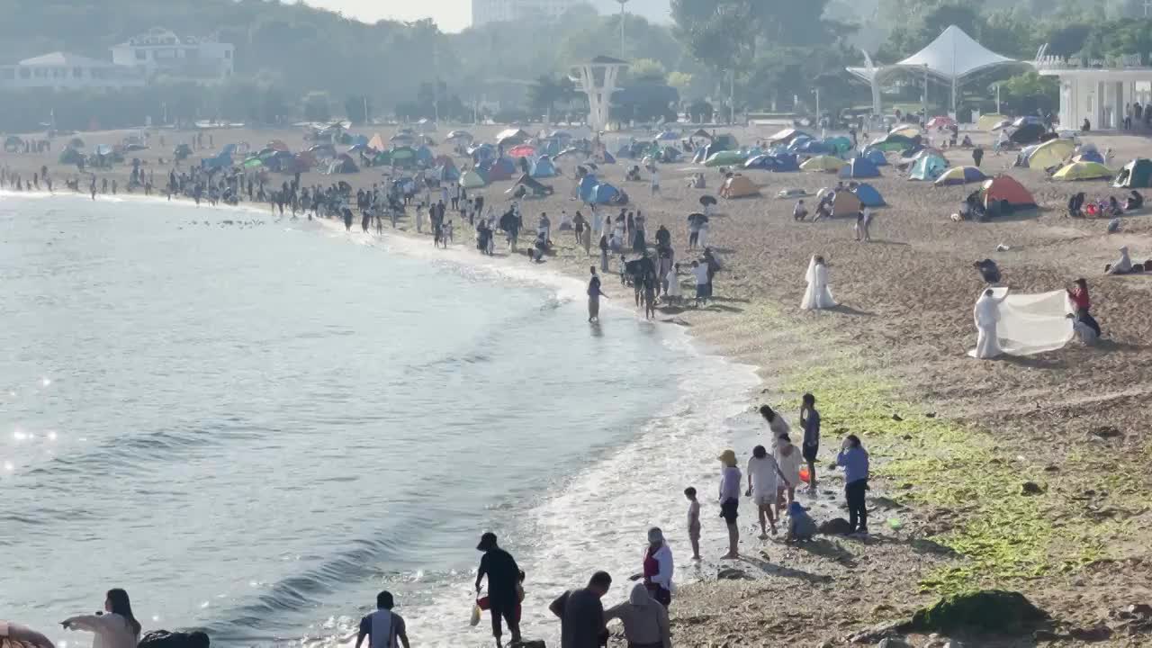 夏日里的大连傅家庄海水浴场视频素材