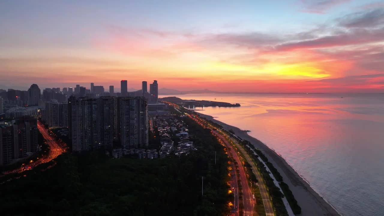 厦门环岛路朝霞视频素材