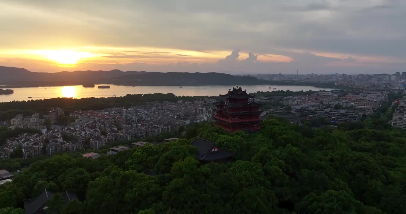 夕阳下的杭州西湖风景视频素材