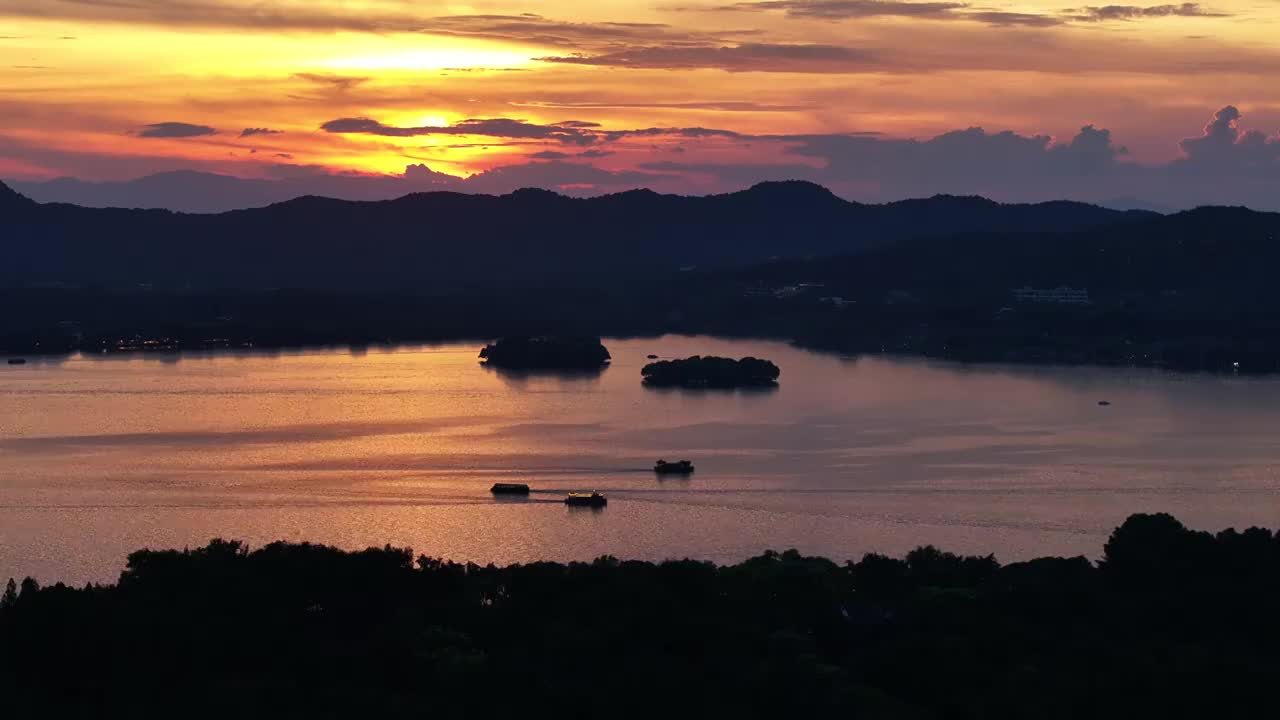 夕阳下的杭州西湖风景视频素材