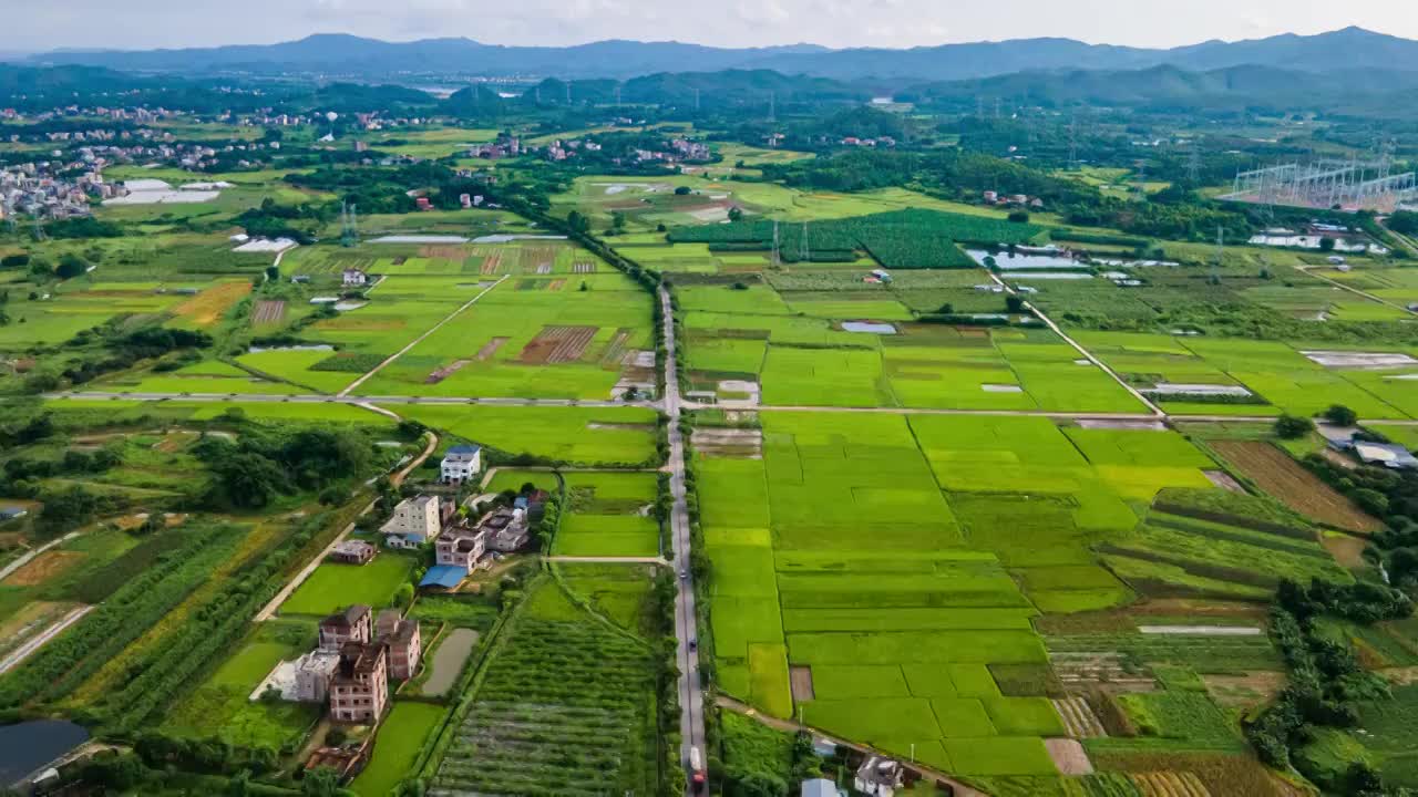 惠州墨园村乡村振兴稻田田园风光延时摄影航拍视频素材