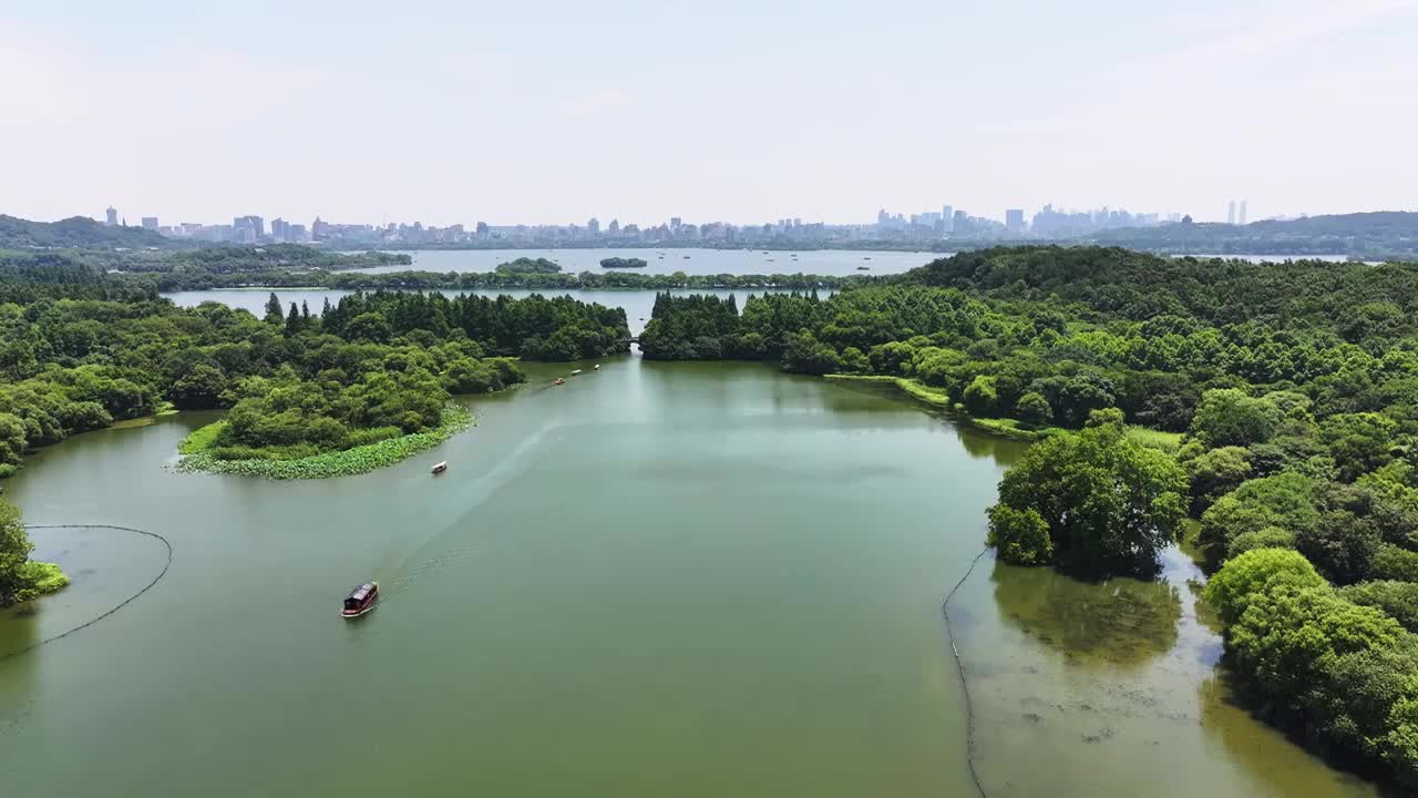 航拍杭州西湖名胜风景区茅家埠视频素材