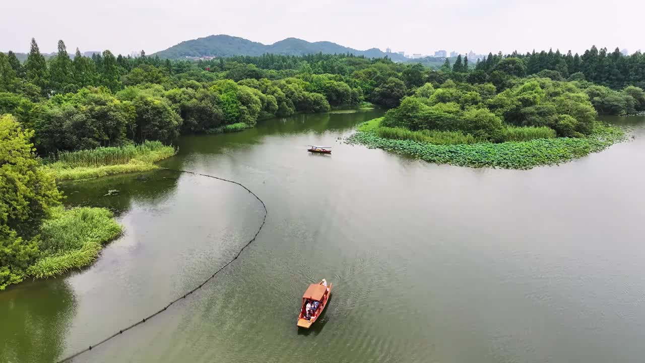 航拍杭州西湖名胜风景区茅家埠视频素材