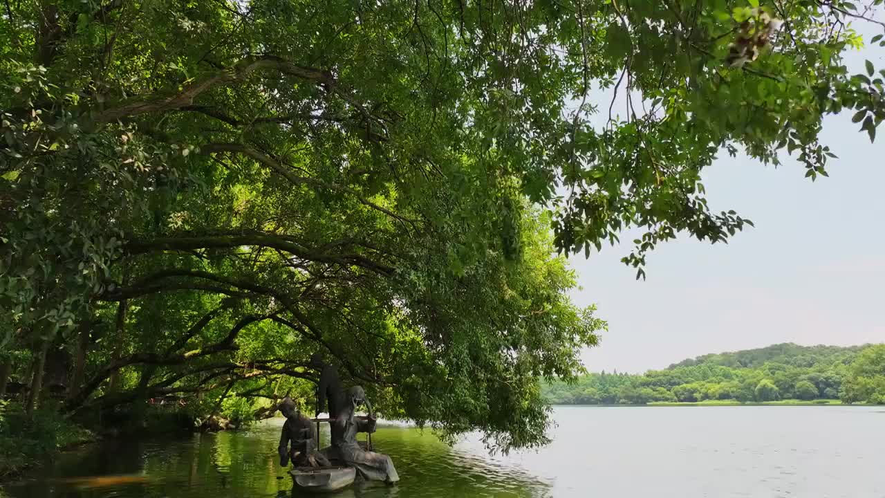 航拍杭州西湖名胜风景区茅家埠视频素材