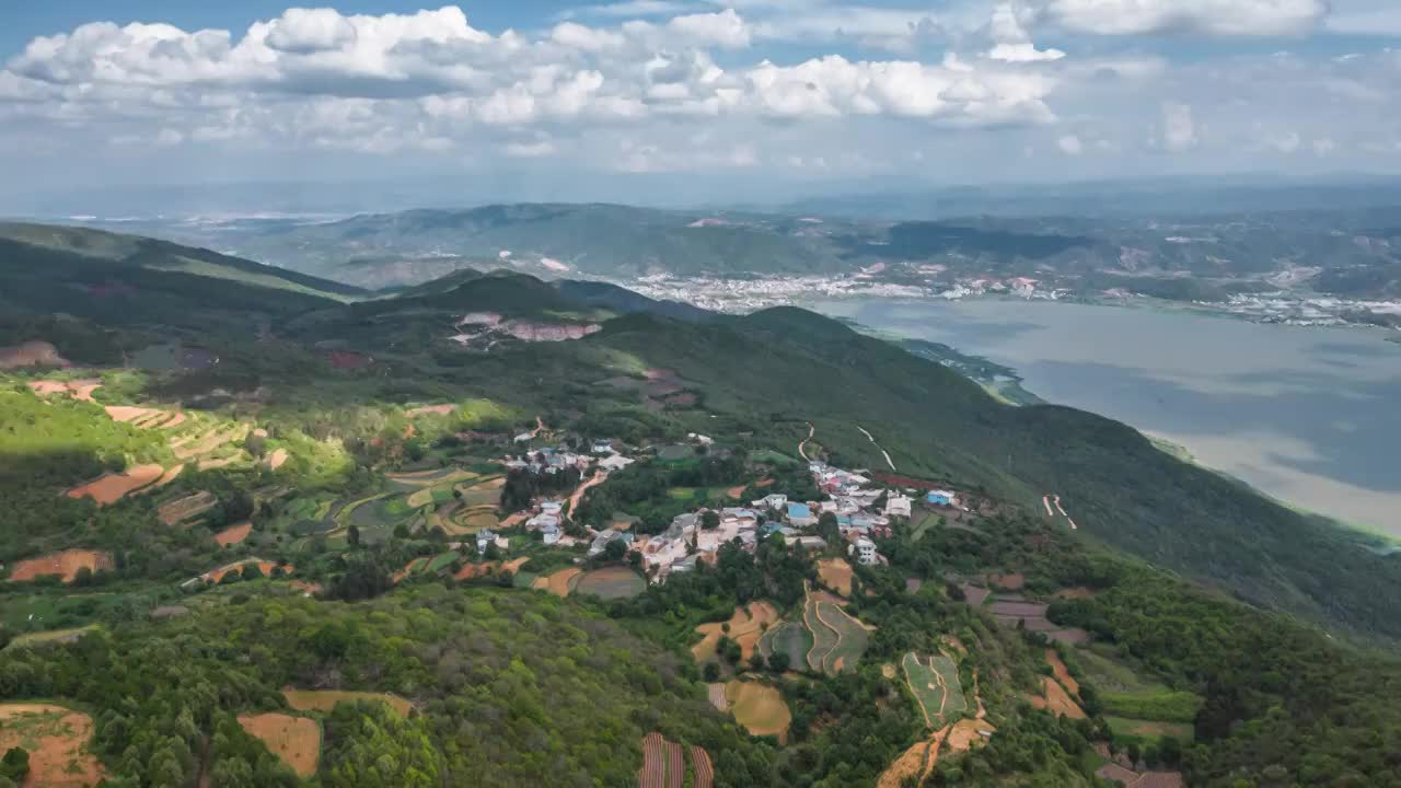 云南省红河州石屏县山区村落航拍延时视频素材