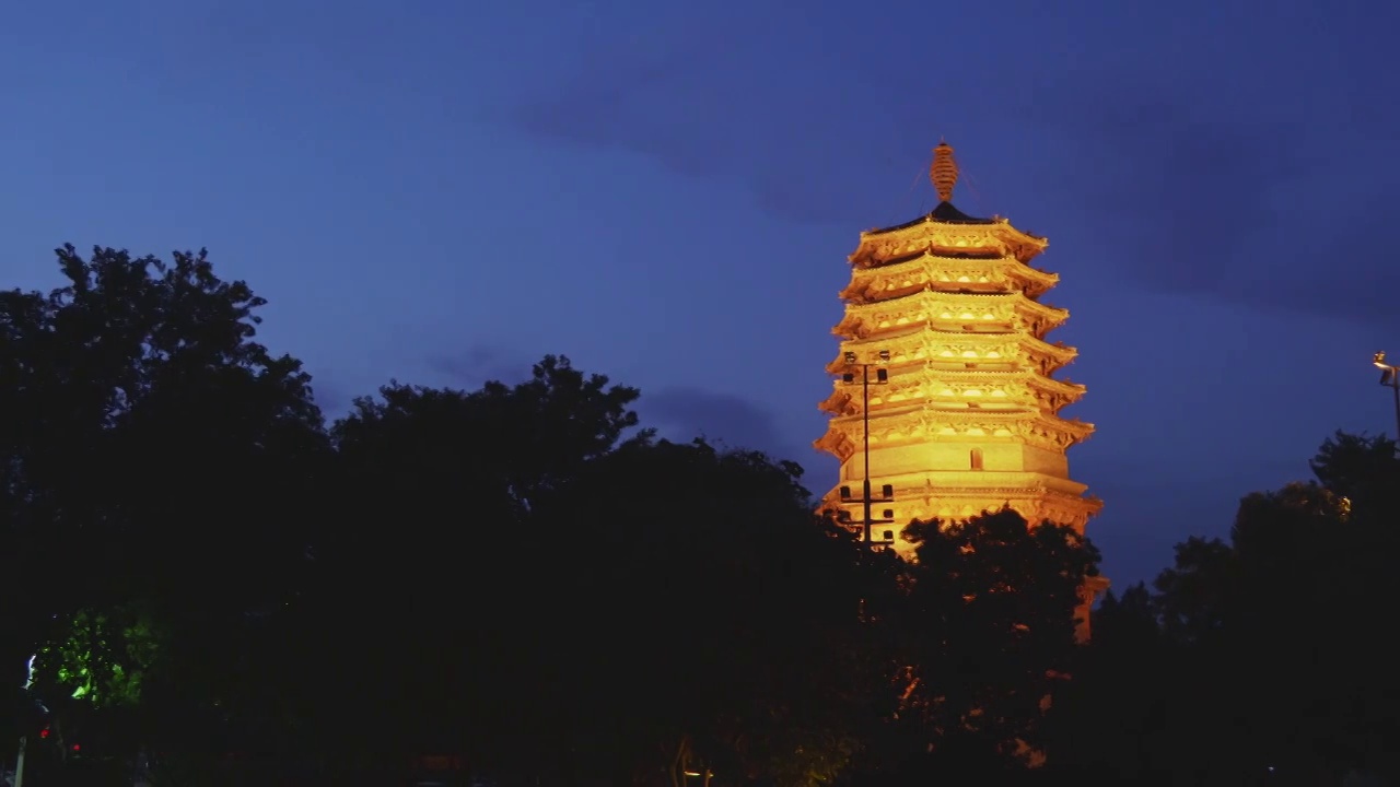 河北正定天宁寺凌霄塔夜景视频素材