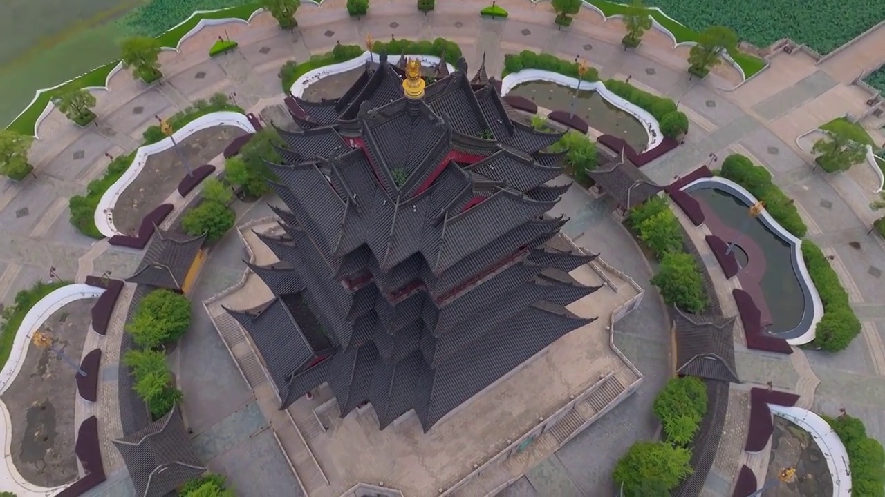 苏州园区阳澄湖半岛重元寺日落晚霞风景视频素材