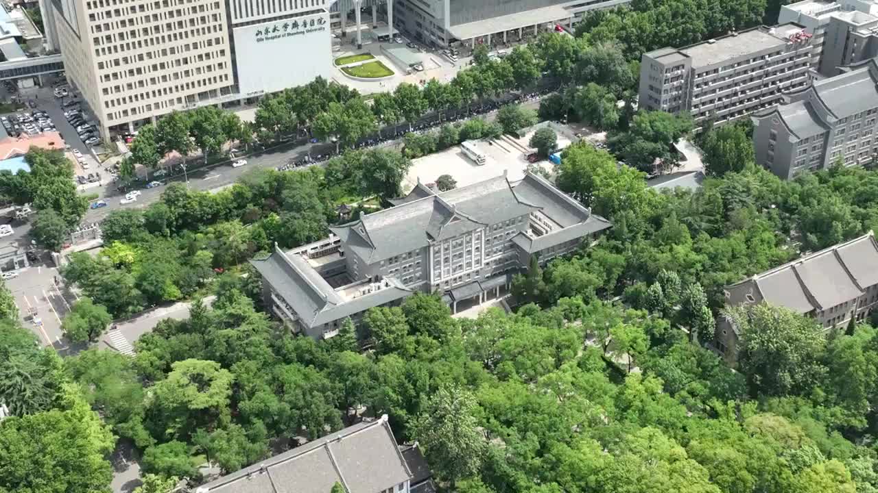 中国山东大学趵突泉校区航拍视频素材