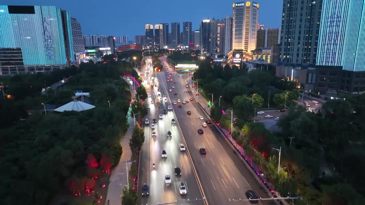 航拍辽宁沈阳道路交通运输车流夜景灯光繁华都市视频素材