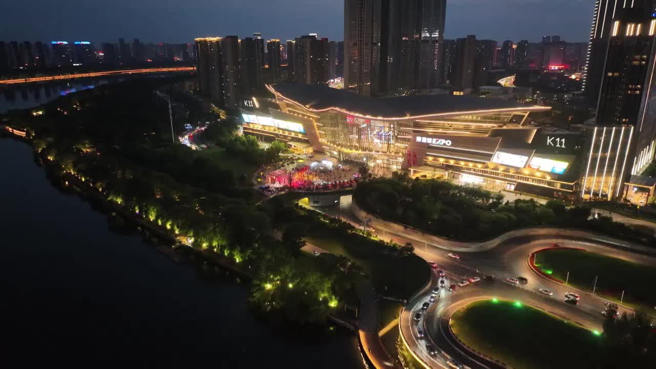 航拍沈阳盛京大剧院浑河大桥城市夜景灯光繁华都市视频素材