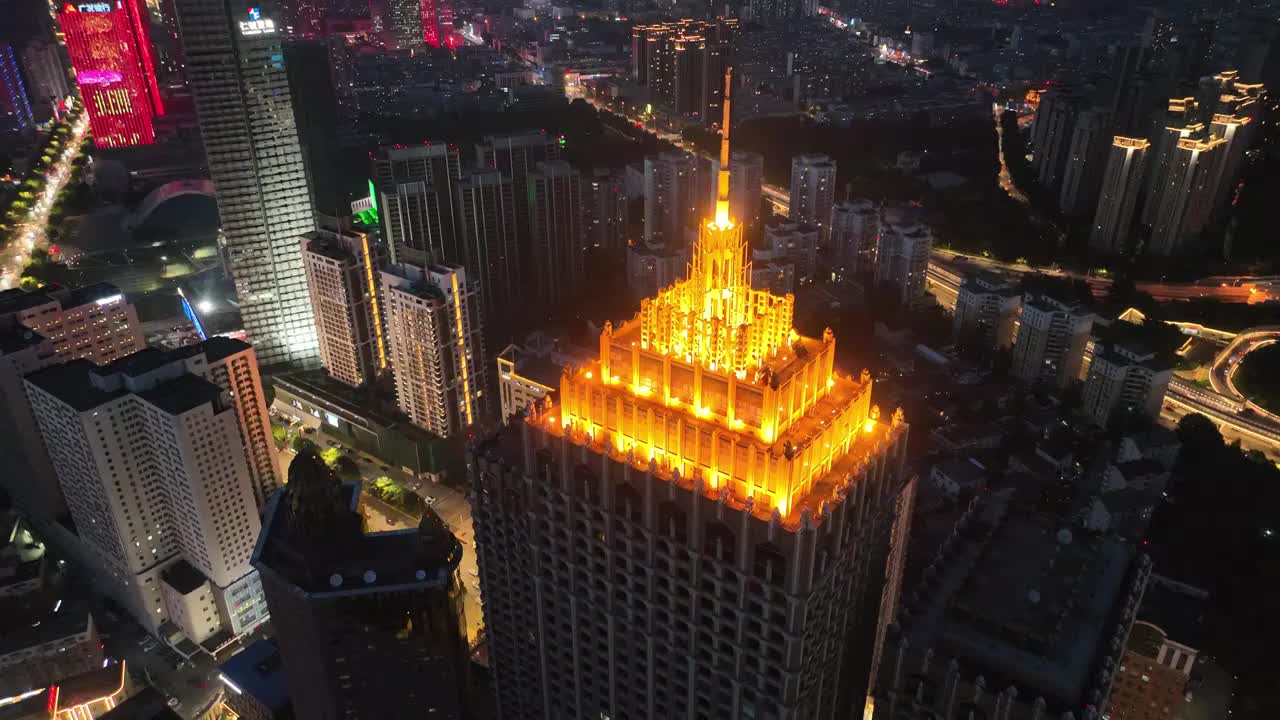 航拍沈阳盛京大剧院浑河大桥城市夜景灯光繁华都市视频素材