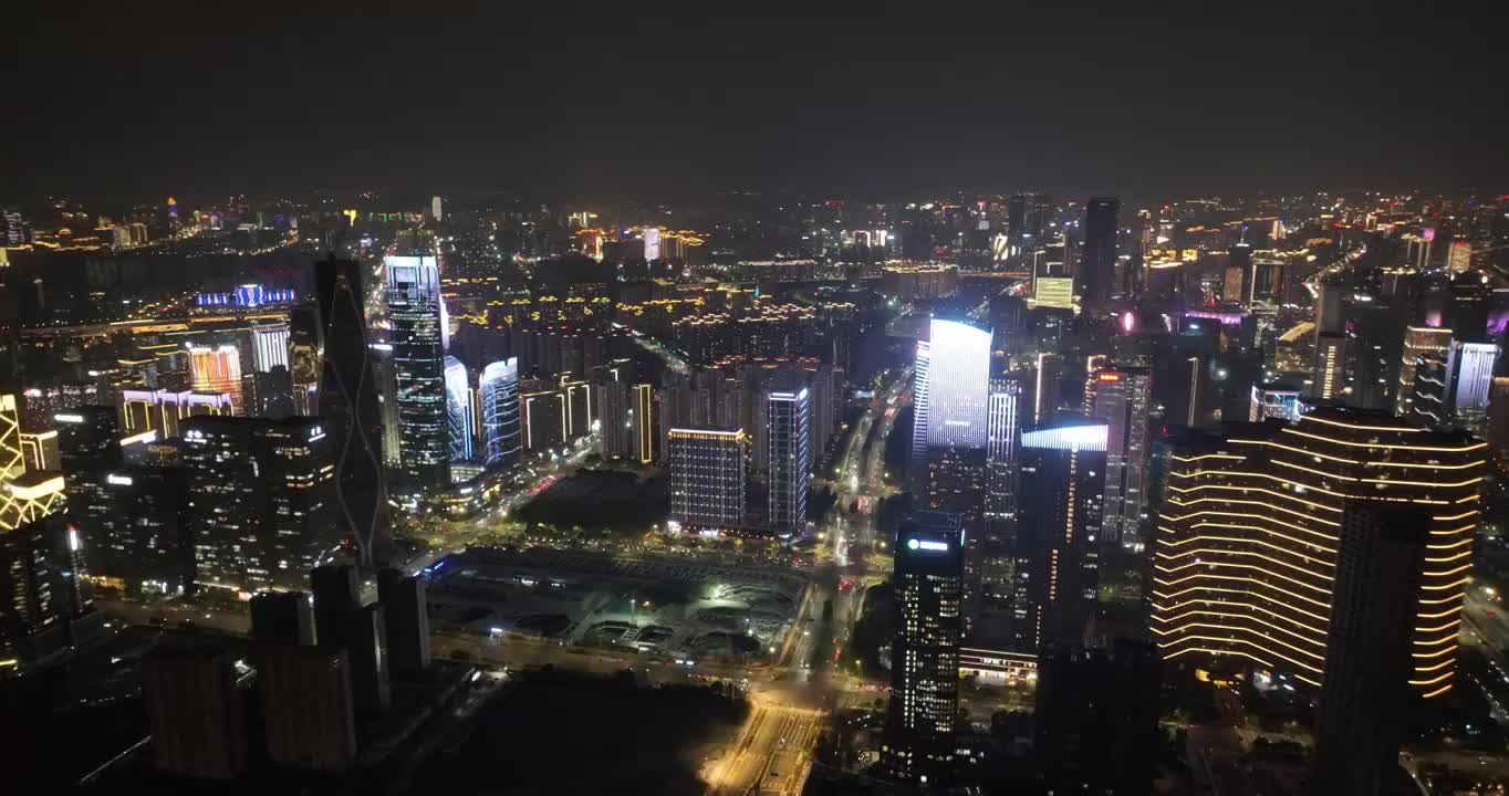 航拍杭州钱江世纪城夜景视频素材