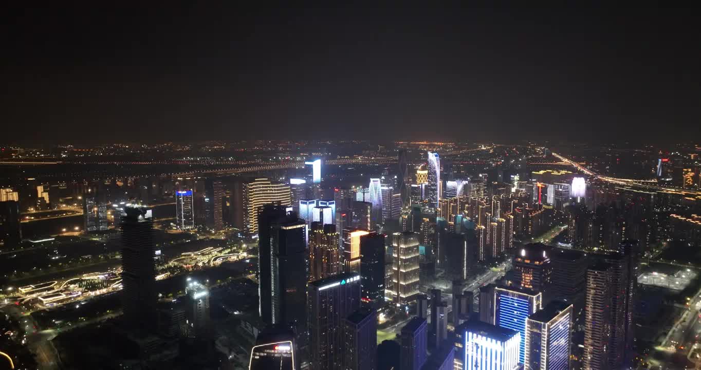 航拍杭州钱江世纪城夜景视频素材