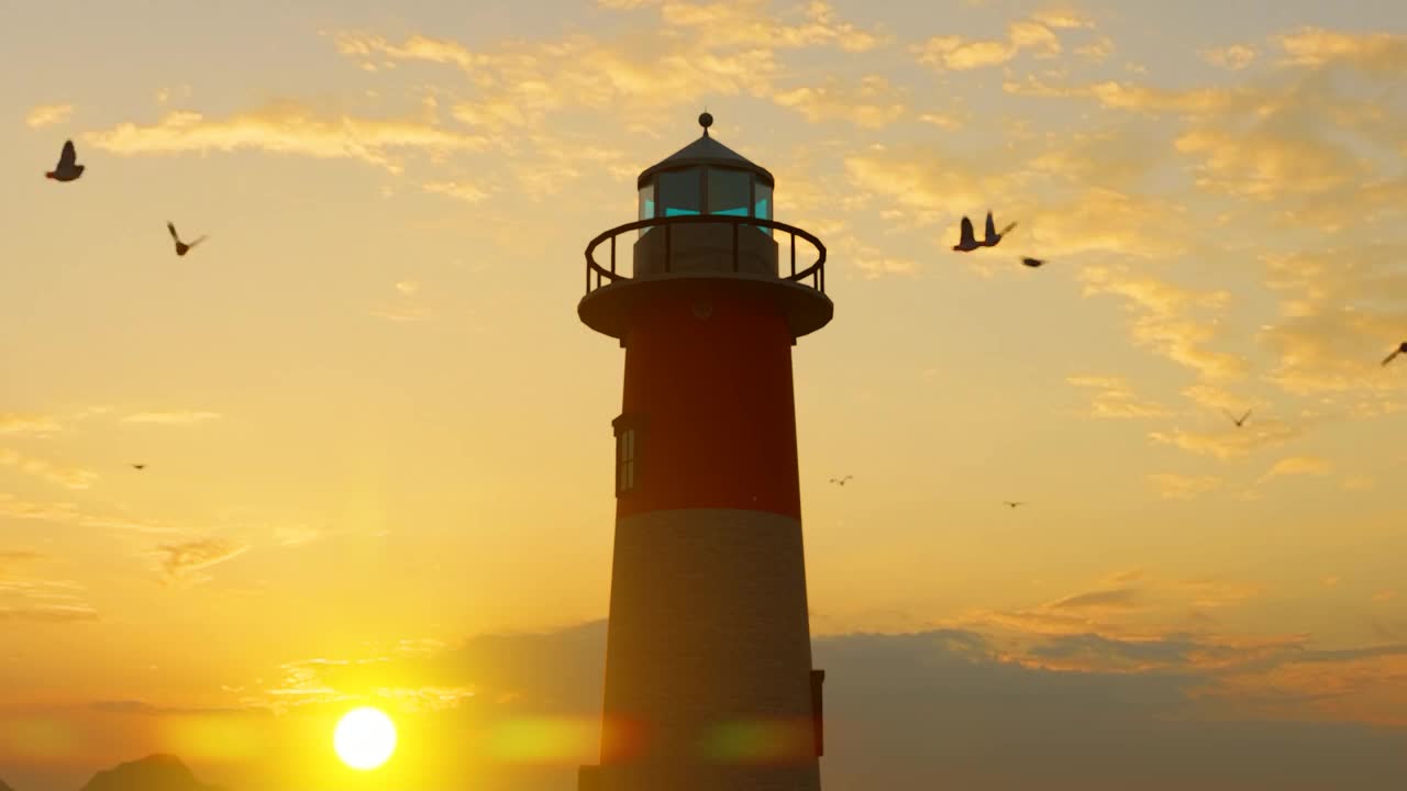 夕阳海岸灯塔（合集）视频素材