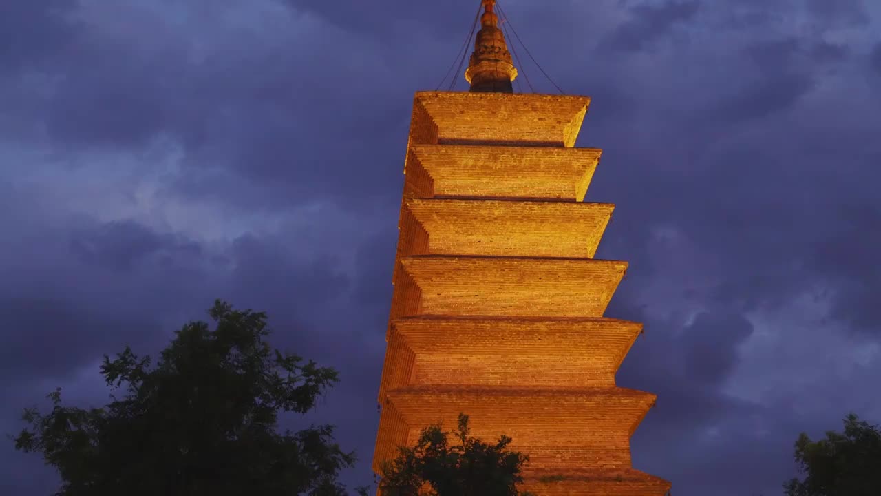 河北正定开元寺夜景视频素材