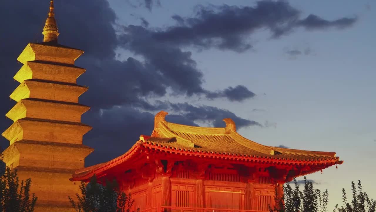 河北正定开元寺夜景视频素材