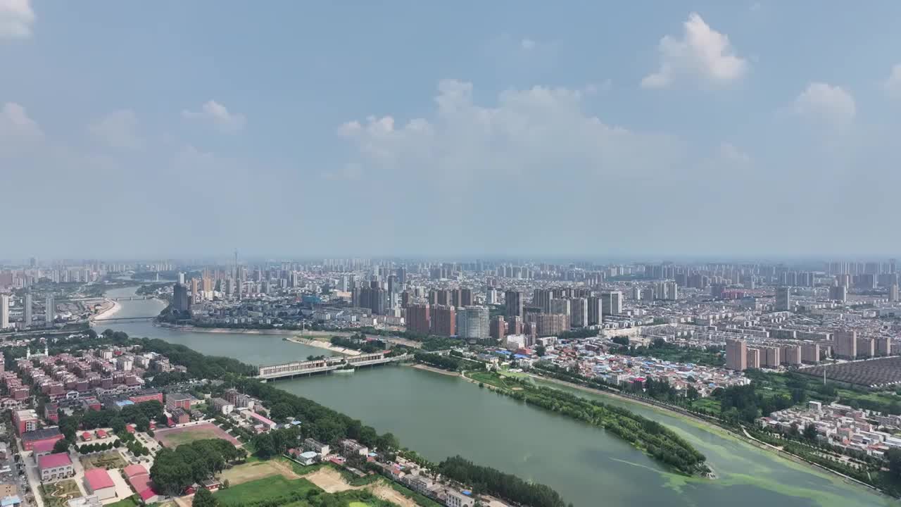 高空航拍周口沙颍河西段城市大闸西侧大景视频素材