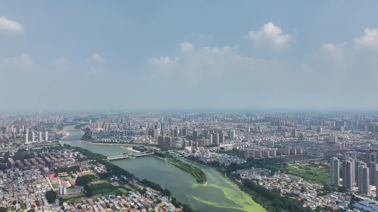 高空航拍周口沙颍河西段城市大闸西侧大景视频素材