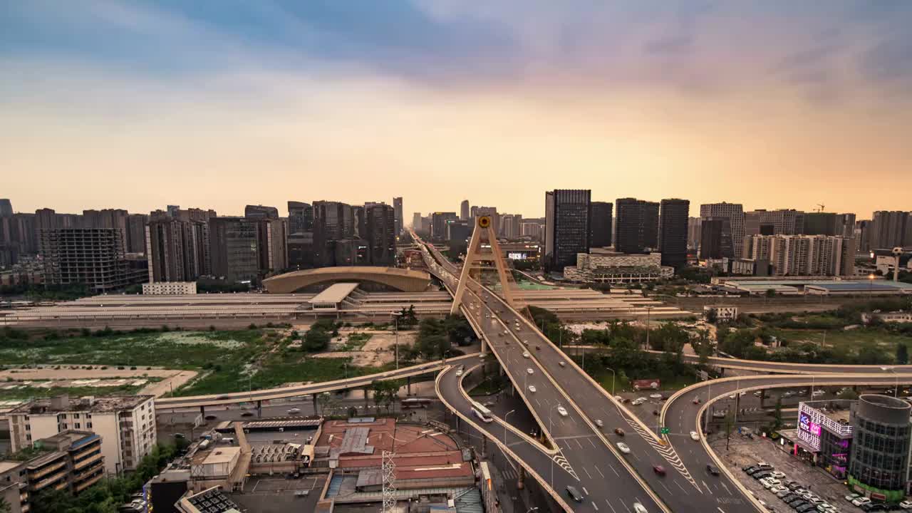 成都高新区天府立交桥夜景延时视频素材