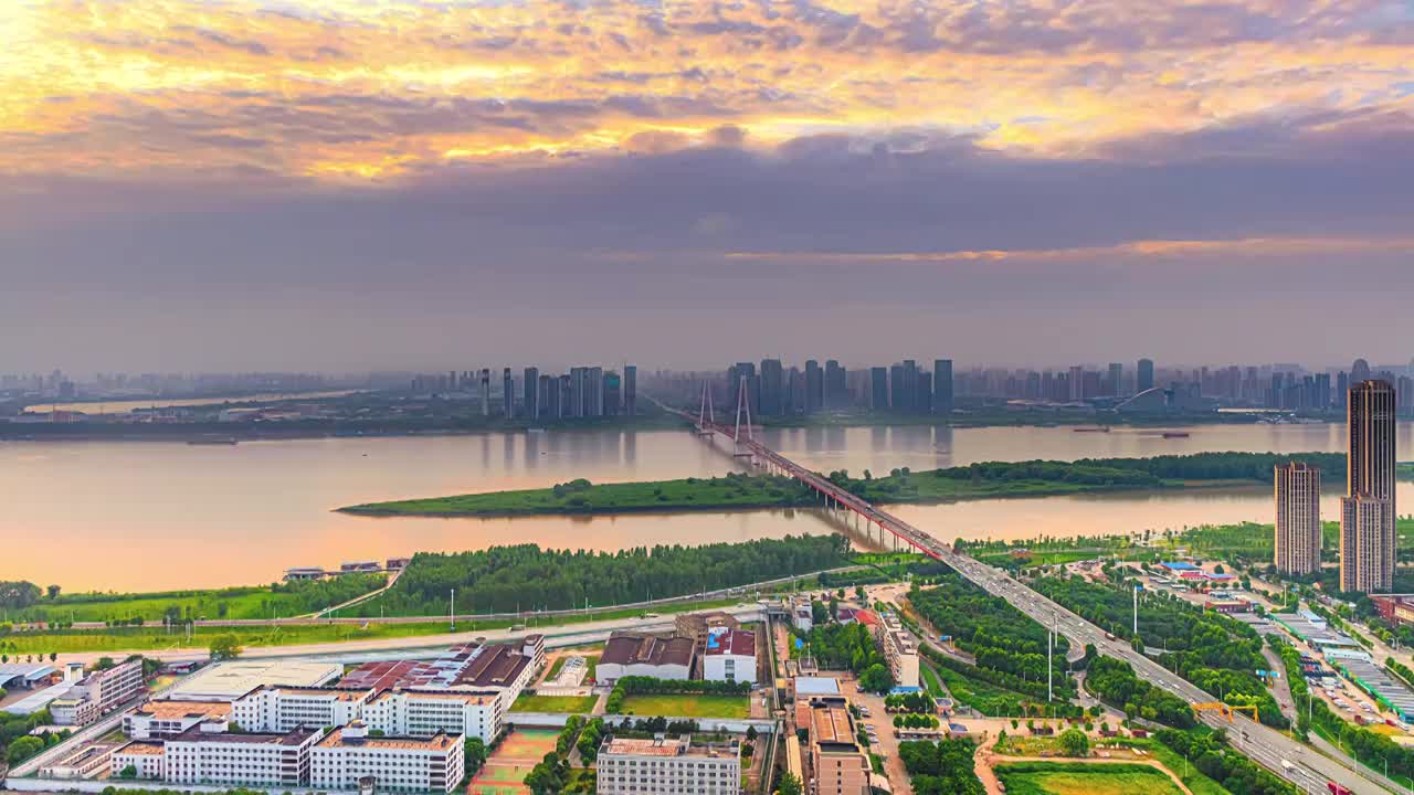 武汉城市晚霞都市风光延时视频素材