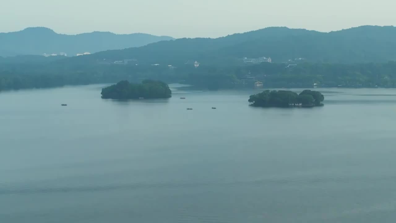 航拍杭州西湖湖光山色美景视频素材