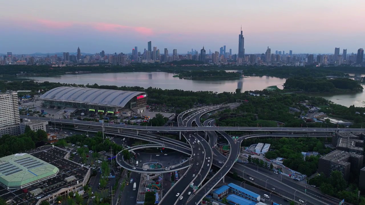 航拍南京新庄立交桥车流延时夜景视频素材