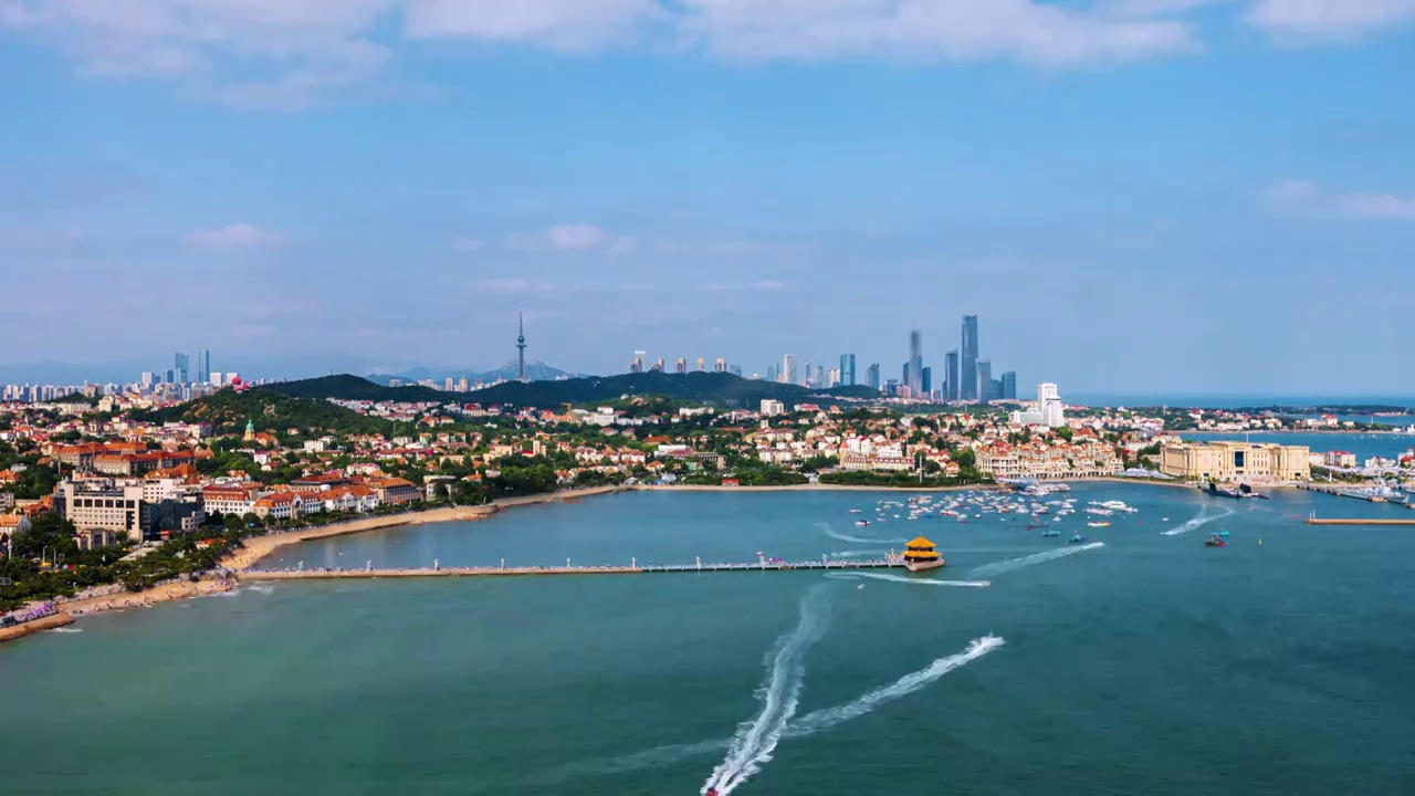 青岛前海湾夏日航拍视频素材