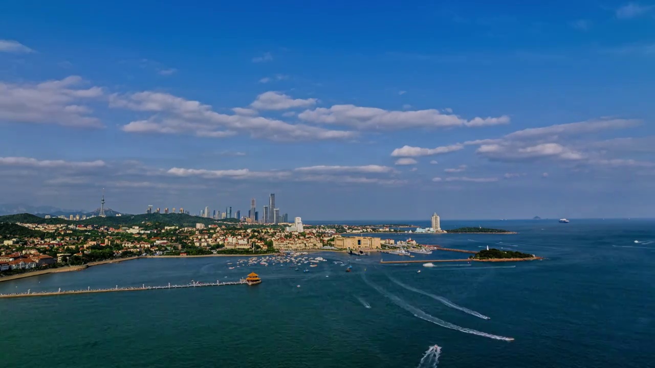 青岛前海湾夏日航拍视频素材