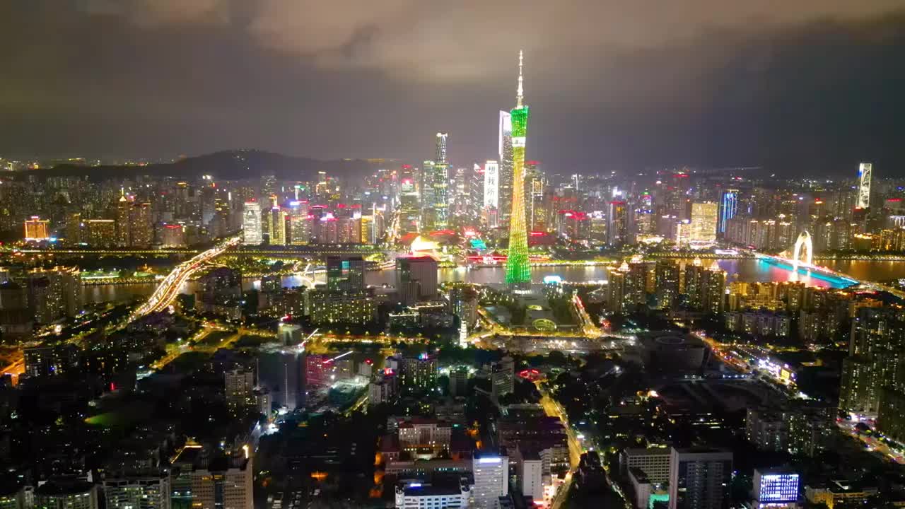 羊城之夜千年商都焕发新生珠江两岸核心区商圈CBD世界级夜景CBD极致内透璀璨夜景城市亮化工程都市地标视频素材