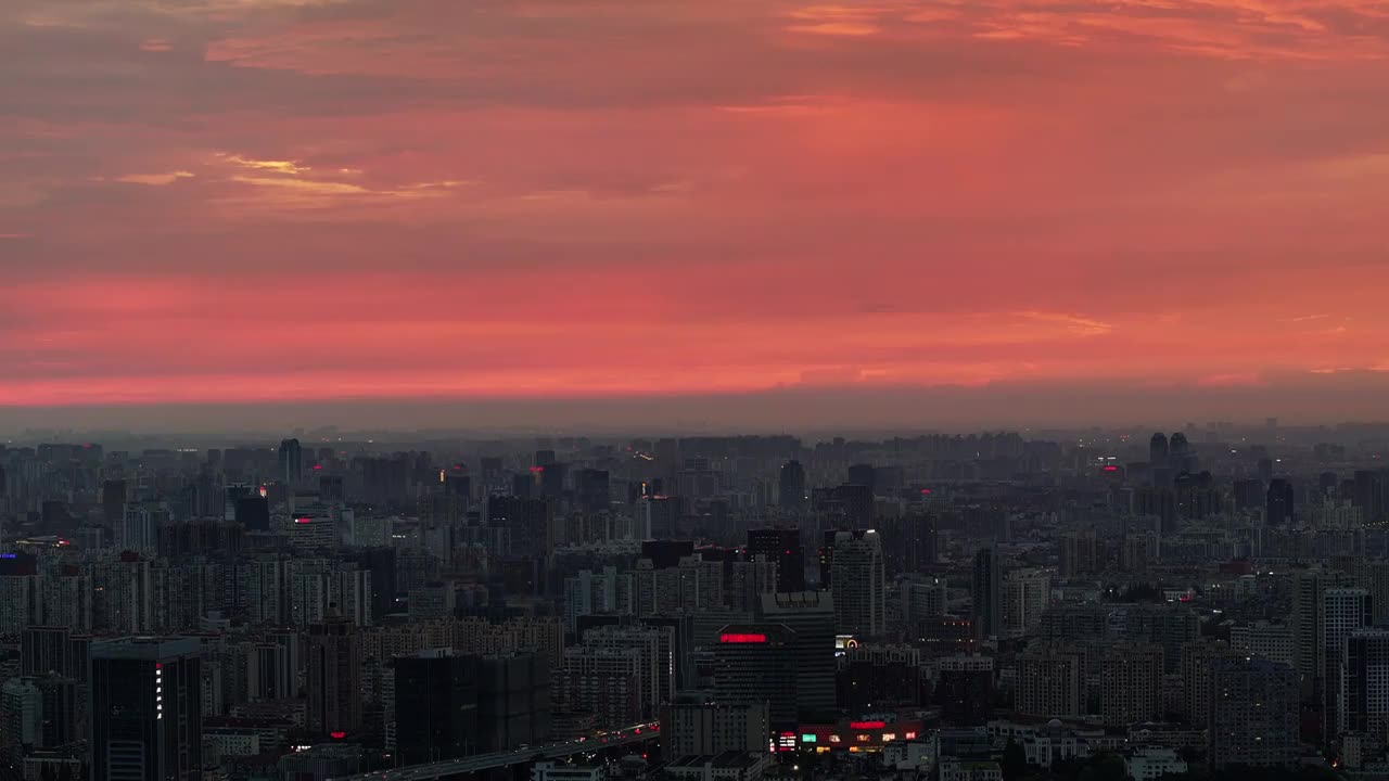 高视角航拍上海黄浦江外滩杨浦大桥附近大景晚霞视频素材