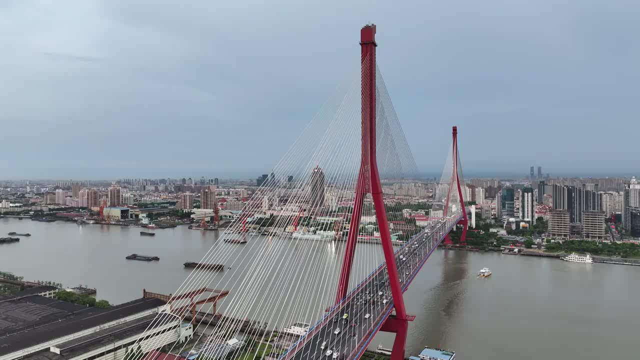 航拍上海黄浦江杨浦大桥大场景视频素材