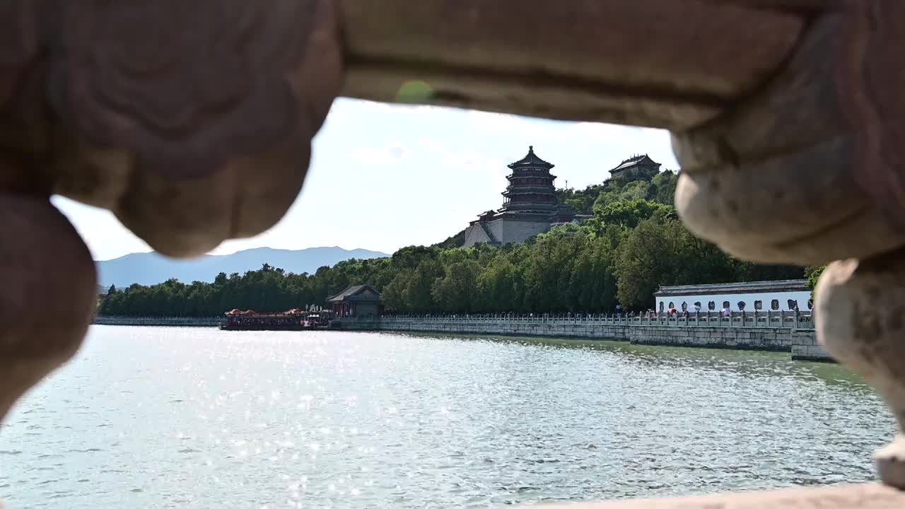 北京著名旅游景点皇家园林颐和园风景视频素材