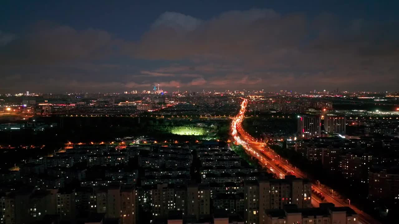 航拍上海城市夜景居民楼亮化视频素材