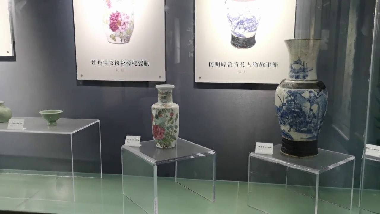 博物馆展厅及文物展示特写视频素材