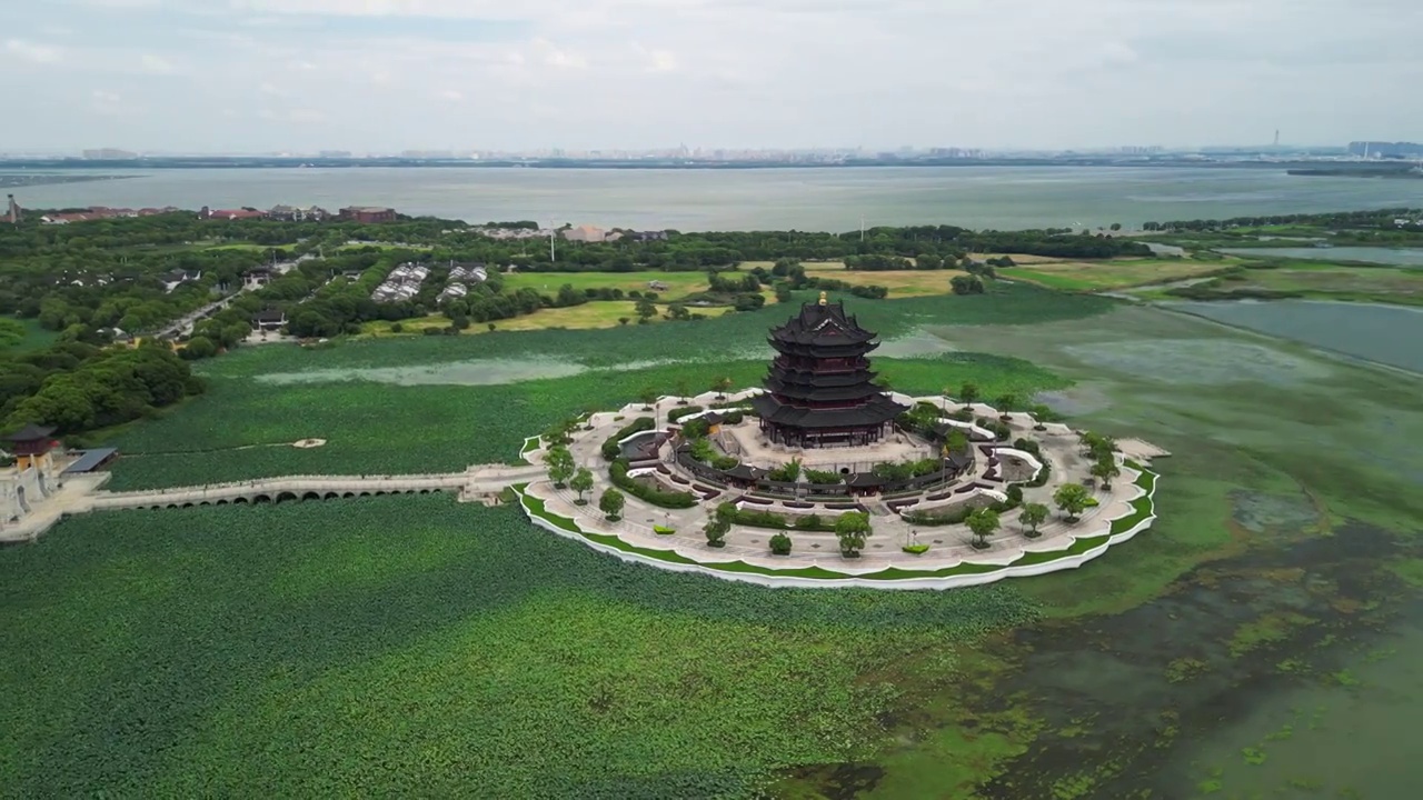 苏州重元寺水月观音美景航拍（阳澄湖）视频素材