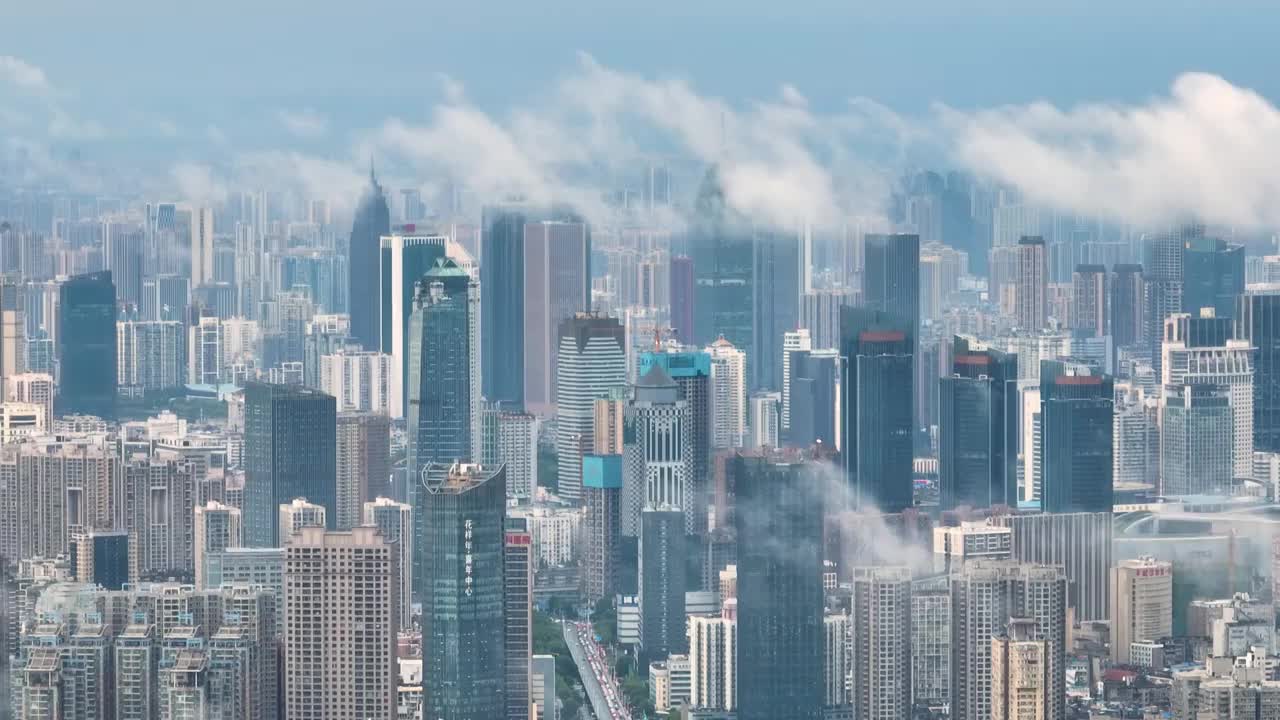 武汉地标CBD摩天大楼天际线风光视频素材